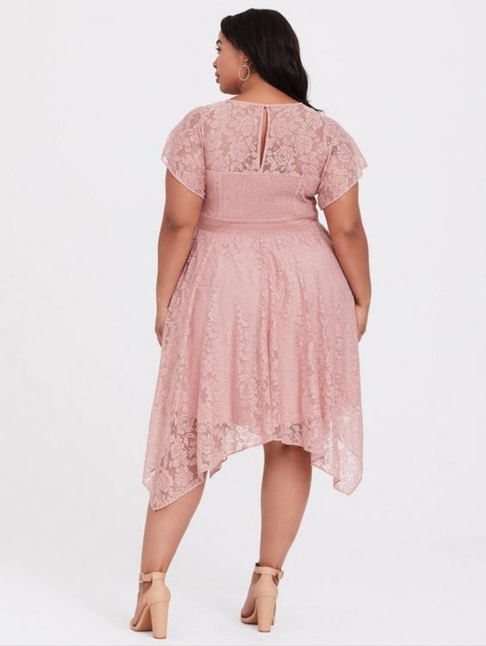 Torrid Midi Lace Blush Pink Handkerchief Fit-and-Flare Midi Dress Womens Size 1X - Picture 3 of 12